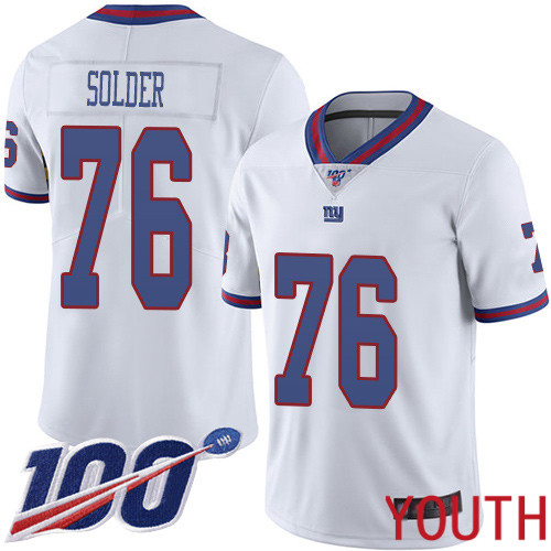 Youth New York Giants 76 Nate Solder Limited White Rush Vapor Untouchable 100th Season Football NFL Jersey